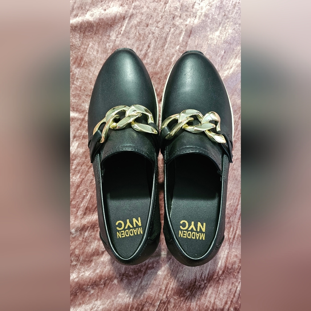 Black Loafers with Gold Chain